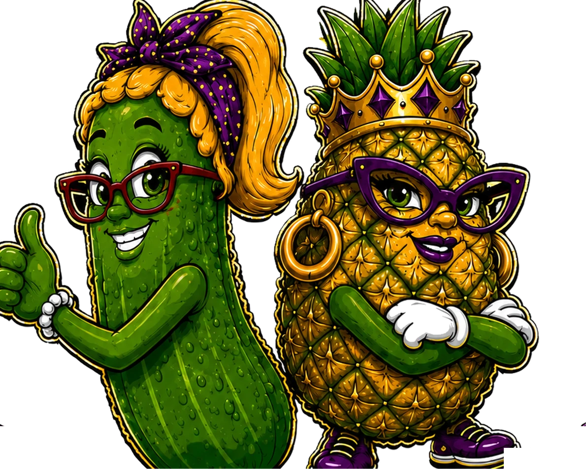 Pickle Lady and Pineapple Queen, the Merry Tastie characters